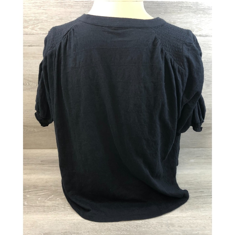 Free People Fever Dream Women's Shirt XS Black Henley‎ Neck Short Sleeve Cotton - Picture 3 of 6